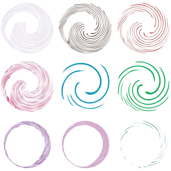 Circular Spiral Swirl Twirl Design Element Concentric Radial Radiating Burst — Stock Vector