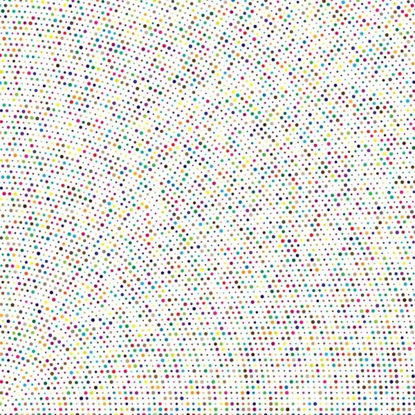 Rastgele renkli daireler, yarım ton (yarım ton) spiral, dairesel ve radyal şekildeki noktalar. Girdap, kıvrım, dönüş deseninde noktalar. Renk benekleri, çiller, benekler. Vektör illüstrasyonu