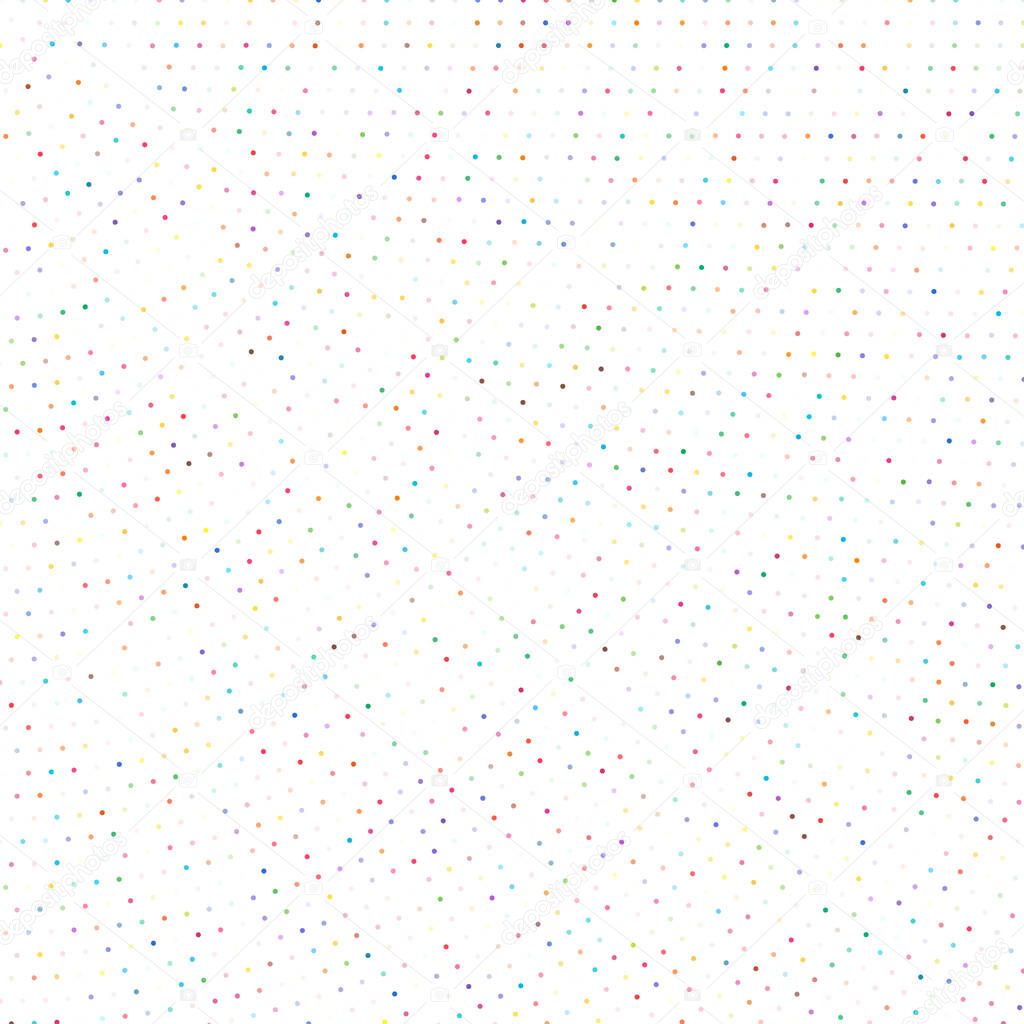 Random colourful circles, dots halftone (half tone) element in spiral, circular and radial style.Dots in swirl, twirl, rotation pattern. Color speckles, freckles, stipple.Stippling vector illustration