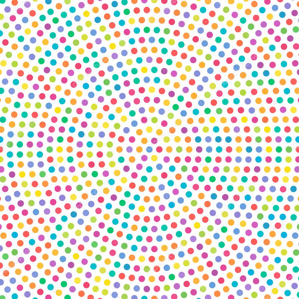 Random colourful circles, dots halftone (half tone) element in spiral, circular and radial style.Dots in swirl, twirl, rotation pattern. Color speckles, freckles, stipple.Stippling vector illustration