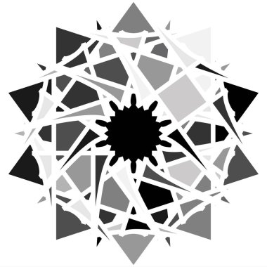 Gri tonlu soyut mandala, motif şekilli. Soyut logo, element. Dairesel şekil koleksiyonu