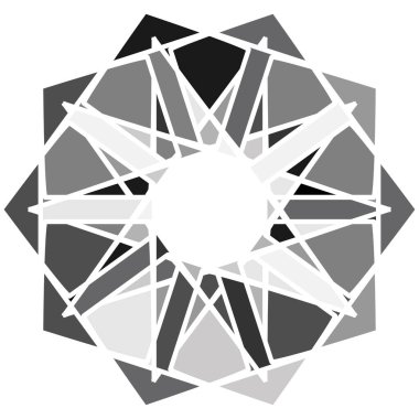 Gri tonlu soyut mandala, motif şekilli. Soyut logo, element. Dairesel şekil koleksiyonu