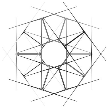 Gri tonlu soyut mandala, motif şekilli. Soyut logo, element. Dairesel şekil koleksiyonu