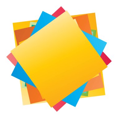 Rastgele döndürülmüş kaotik kareler vektör illüstrasyonu. Renkli kareler spiral yığın vektör tasarım elementi