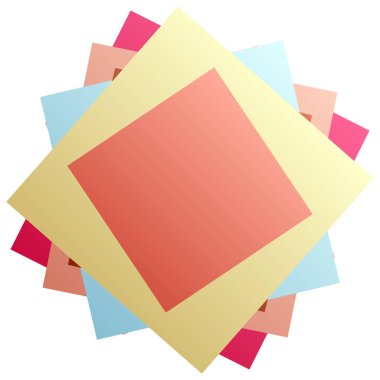 Rastgele döndürülmüş kaotik kareler vektör illüstrasyonu. Renkli kareler spiral yığın vektör tasarım elementi