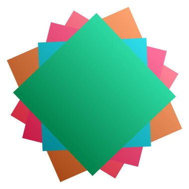 Rastgele döndürülmüş kaotik kareler vektör illüstrasyonu. Renkli kareler spiral yığın vektör tasarım elementi