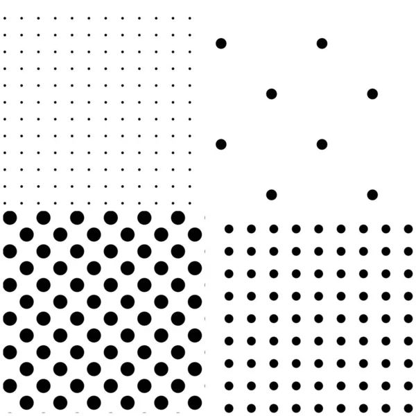 Zwart Wit Naadloze Cirkels Stippen Spikkels Patroon Set Monochrome Stipple — Stockvector