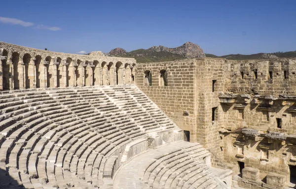 Aspendos Tourkey 2018 Ancient Amphiteater Historic Attraction — стоковое фото