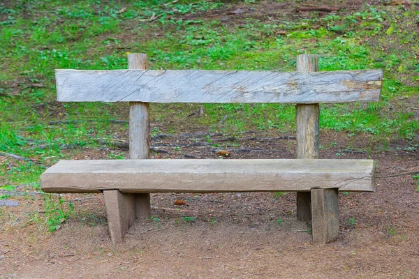 Wooden Bench Forest Dry Coniferous Needles Cones Grass — Stock Photo, Image