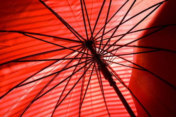 Inside red umbrella and sunlight with shadow, Sunshine through parasol