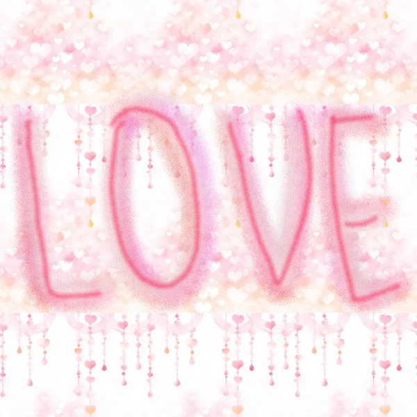 Růžové Srdce Bílém Pozadí Textem Láska — Stock fotografie