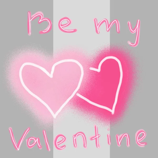 Pink text be my valentine and two hearts on grey background — Stock Photo, Image