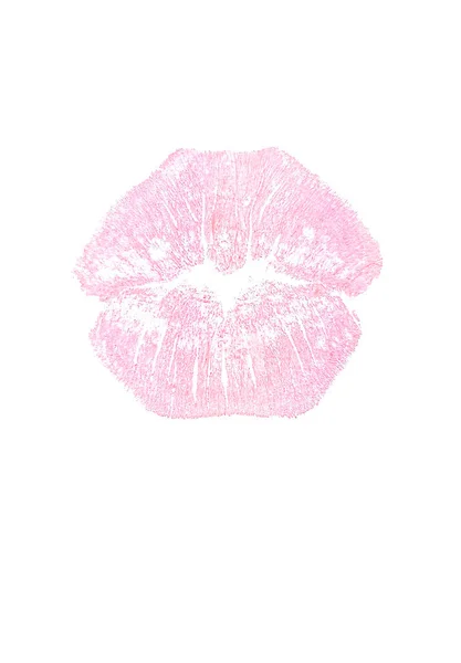 Beso de pintalabios rosa. Impresión de labios rosados —  Fotos de Stock