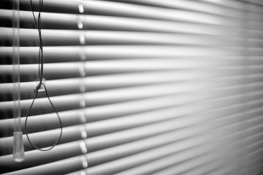 Kapalı kepenkler ve halat. Jalousie arka plan. Panjur bw
