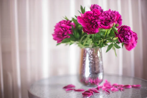 Bukiet ciemnoróżowych piwonii kwiatów w wazonie — Zdjęcie stockowe