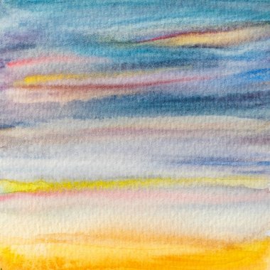 Mavi ve turuncu bulutlar ile suluboya gökyüzü arka plan.