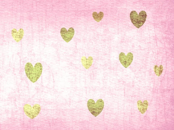 背景许多金子般的红心图案在粉色上 — 图库照片