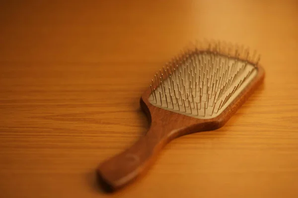 Big Massage Wooden Shovel Comb Metal Brown Table — Stock Photo, Image