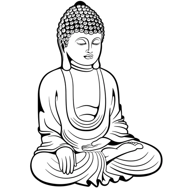 Buddha Seduto Posa Loto Disegno Inchiostro Digitale — Vettoriale Stock