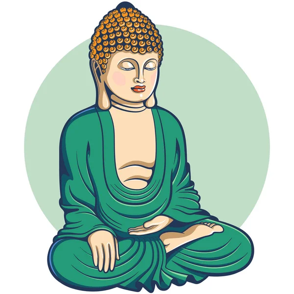 Buddha Colorato Seduto Posa Loto Stile Cartone Animato — Vettoriale Stock