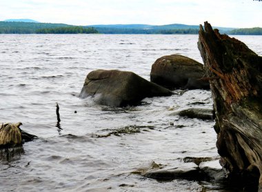 Bir göl sudan gelen kayalar
