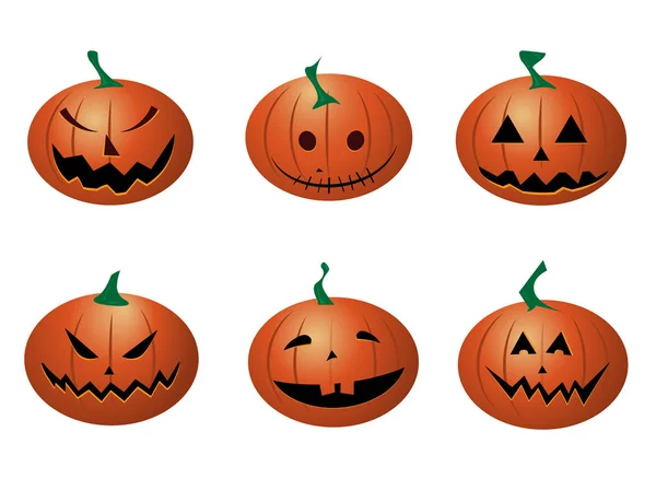 Conjunto Calabazas Divertidas Halloween Dibujos Animados Ilustración Vectorial — Vector de stock