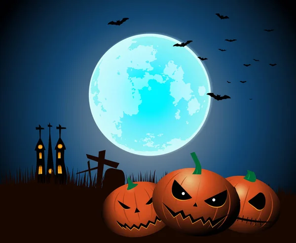 Notte Halloween Con Zucche Spettrali Chiaro Luna — Vettoriale Stock