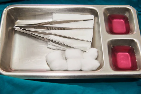 A set of wound dressing on the silver tray