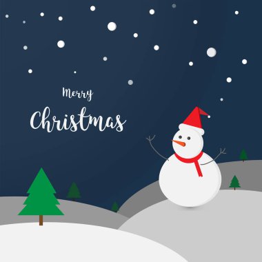 Noel kartı. Kar adam ve kar yağışı