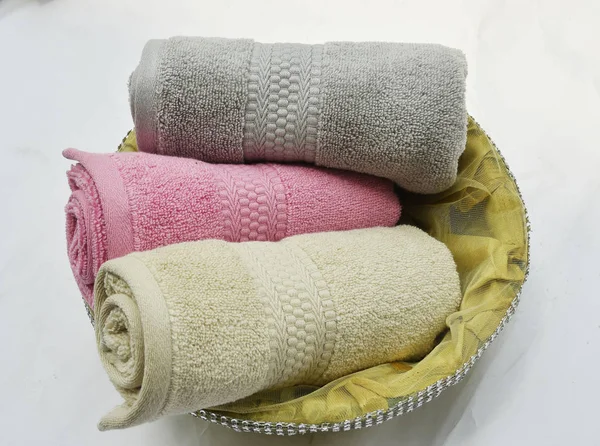 Miękki Bawełniany Ręcznik Frotte Koszyku — Zdjęcie stockowe