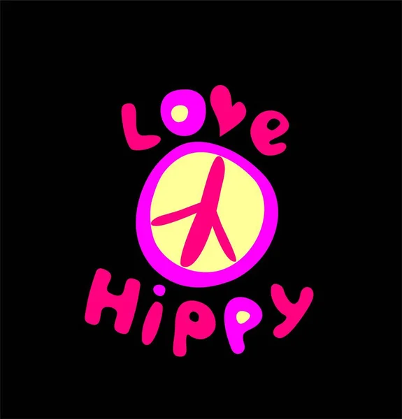 Kézzel Gyerekes Lány Póló Nyomtatás Szeretet Hippi Betűkkel Szív Béke — Stock Vector