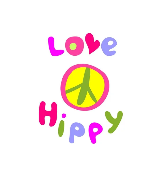 Shirt Dessin Main Imprimé Avec Lettrage Amour Hippie Symbole Paix — Image vectorielle