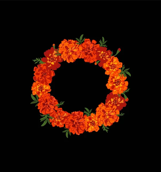 Grinalda Círculo Floral Com Flores Calêndula Vermelho Laranja Isolado Fundo Ilustrações De Bancos De Imagens Sem Royalties
