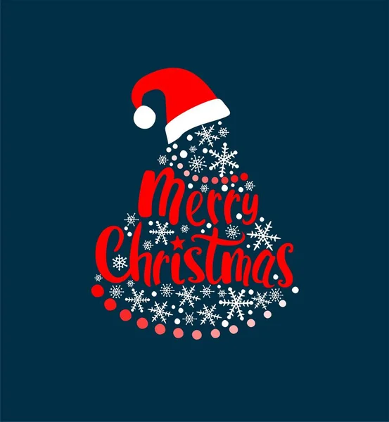 Christmas Tree Dark Background Red Hand Drawing Merry Christmas Lettering — Stock Vector