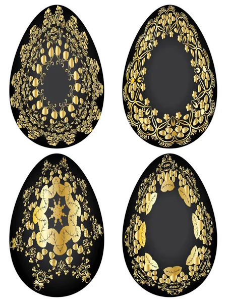 Народні Квіткові Прикраси Полуницею Ілюстрації Великодніх Яєць — стоковий вектор