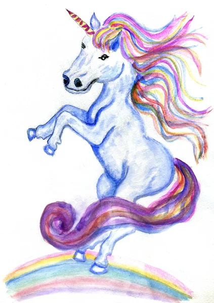 Maravilloso Unicornio Con Colorida Melena Ilustración Dibujada Mano — Foto de Stock