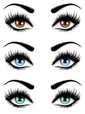 Beyaz arka plan üzerinde uzun kirpiklerini çizim ile detaylı kadın gözleri.