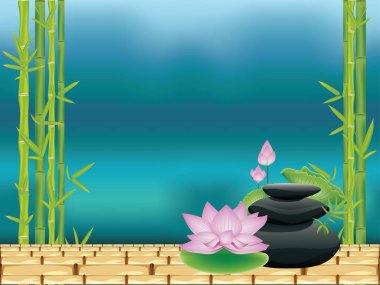 Siyah taş yığını, zen yığın ve mor lotus çiçek arka plan taşlar..