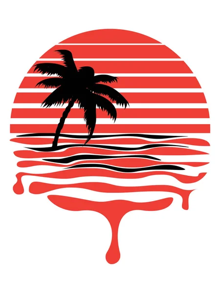 Стилизованное Полосатое Солнце Пальма Абстрактный Футуристический Дизайн Фона — стоковый вектор
