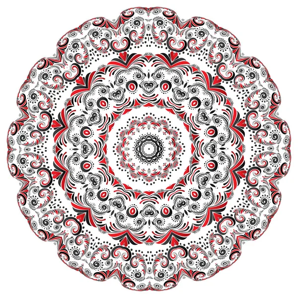 Διακοσμητικό Στρογγυλό Στολίδι Φτιαγμένο Από Μαύρο Και Κόκκινο Floral Στοιχεία — Διανυσματικό Αρχείο