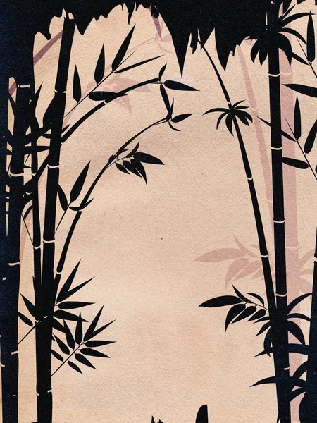 抽象的竹树枝 叶子的插图 纸质地 — 图库照片