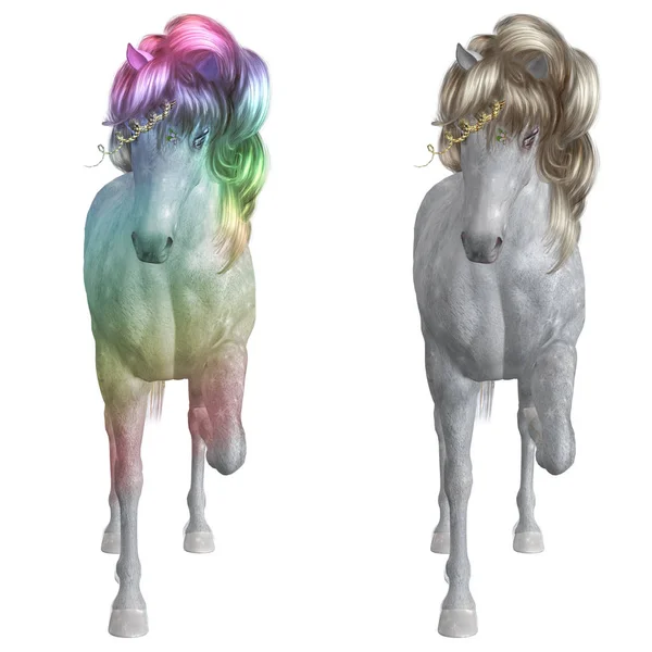 Mytiska Djur Vita Unicorn Illustration Med Digitalt Dras Ytterligare Mane — Stockfoto