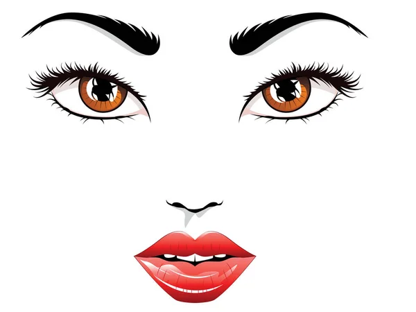 Ögon Med Långa Ögonfransar Och Röda Läppar Glamour Porträtt — Stock vektor