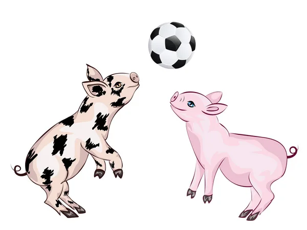 Cartoon Cute Cheerful Piglet Soccer Ball Illustration — Stock Vector