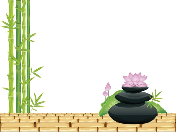 Black Pebbles Pile Zen Stones Heap Purple Lotus Flower Background — Stock Vector