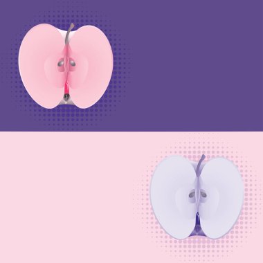 Yarım elma yarı ton ile iki renkli arka plan üzerinde.