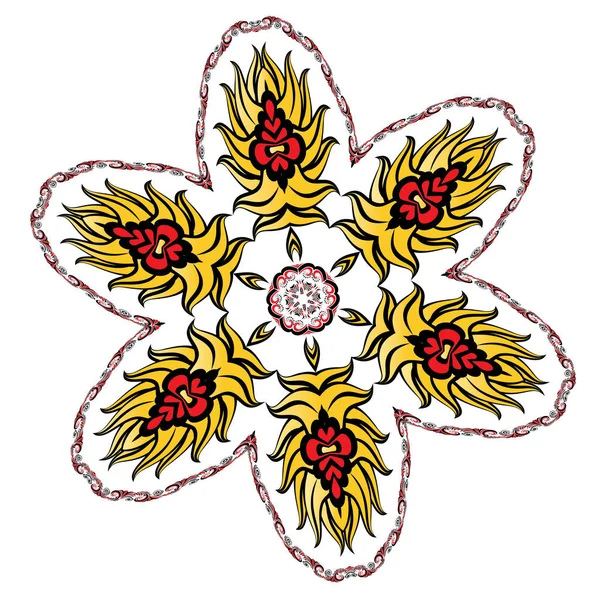 金と赤の花柄要素の丸い飾り 装飾的です — ストックベクタ