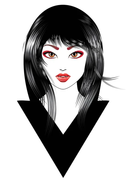 Dibujos Animados Chica Oriental Con Pelo Negro Peinado Asiático — Vector de stock