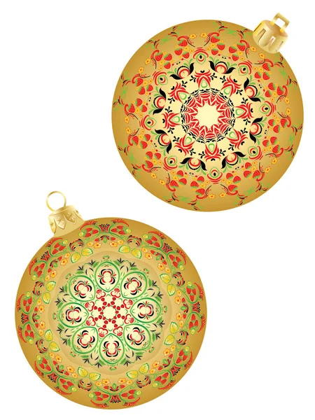 Noel topları illüstrasyon üzerinde çilek ile halk çiçek süsler.