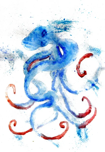 Monstro Com Tentáculos Polvo Como Criatura Grunge Ilustração Aquarela — Fotografia de Stock